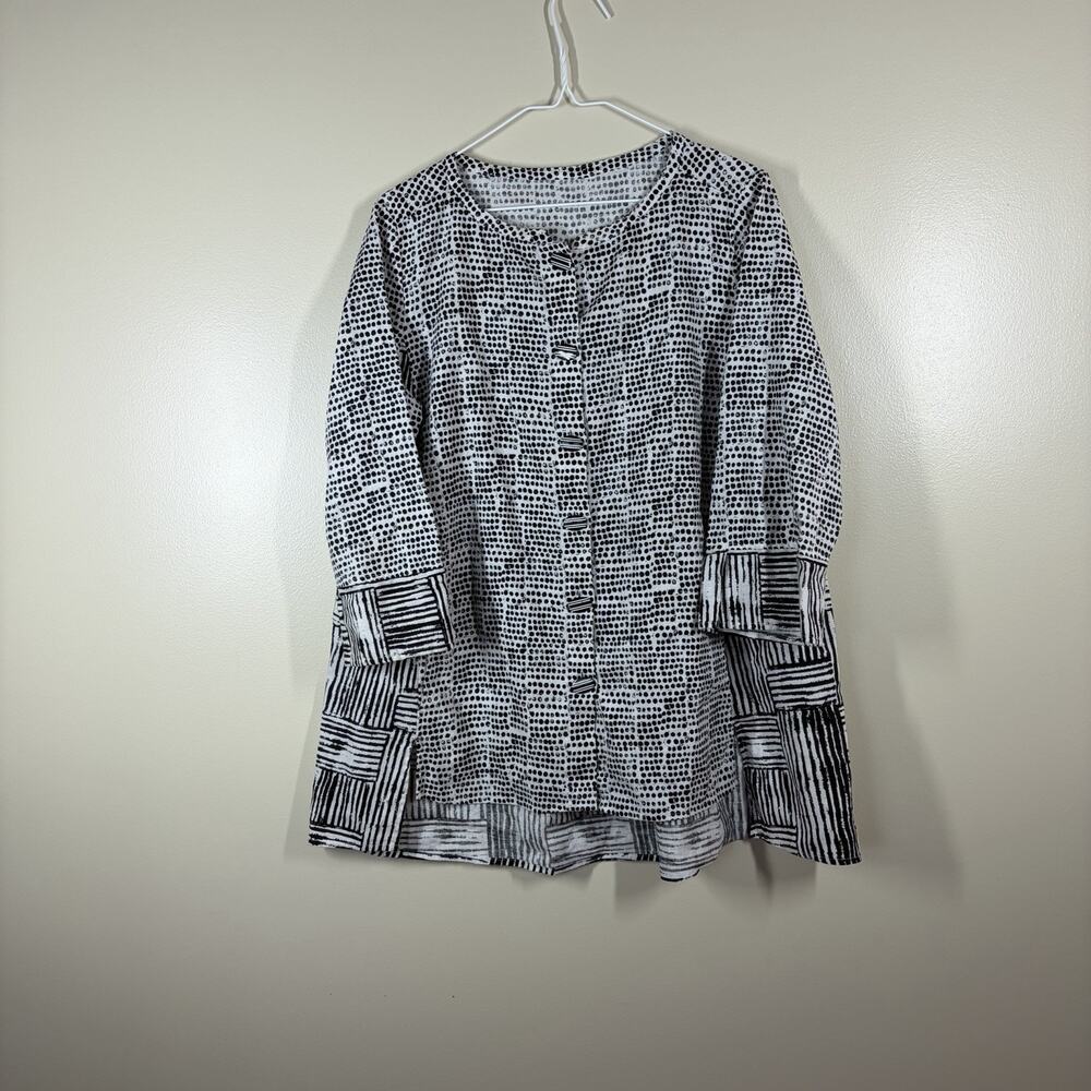 Women’s Lagenlook Art To Wear Linen Blend Asymmetrical Hem Artsy Black & White